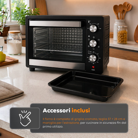 wintem forno elettrico da banco 45 litri ventilato con timer e doppio vetro 1800w con accessori ean 8056819078572