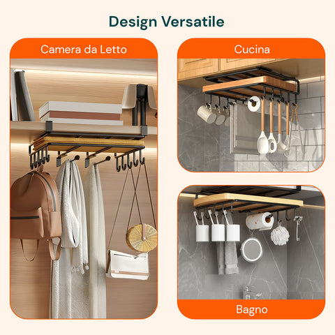 avilia home mensola sottopensile cucina con ganci e porta rotolo salvaspazio ean 8052879010828