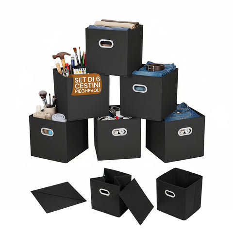 Set 6 Cestini Pieghevoli Salvaspazio con Maniglia in Plastica – 27x27x27 cm