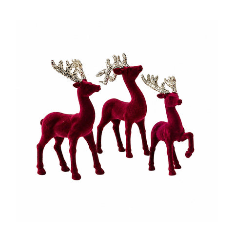 saint joy renne natalizie in velluto rosso set 3 pezzi decorazione da tavolo ean 8050043128300