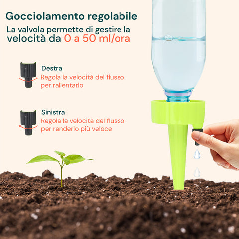 Gocciolamento regolabile con valvola di controllo velocità da 0 a 50ml/ora, rotazione destra rallenta e sinistra accelera