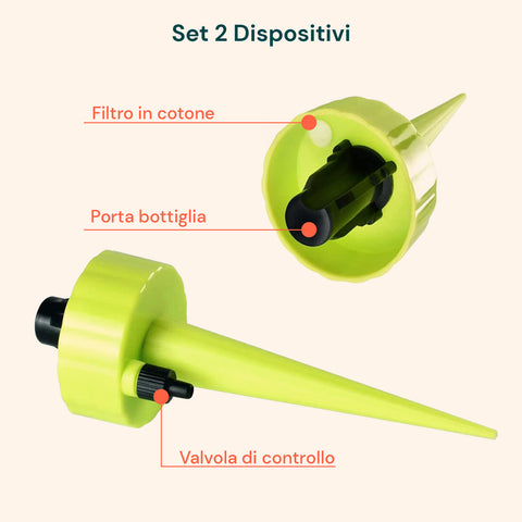 Set 2 dispositivi con filtro in cotone, porta bottiglia e valvola di controllo per installazione immediata senza attrezzi