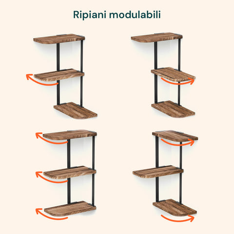 Scaffale a Muro 3 Ripiani da 3Kg Max – Stile Rustico con Design Modulare