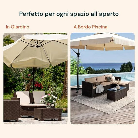 Ombrellone da Giardino 300 cm con Braccio Decentrato, Manovella e Tessuto Impermeabile Ean 8023755051617