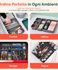 Organizer multiuso per cucina, bagno, garage e ufficio che garantisce ordine perfetto in ogni ambiente con design modulare componibile