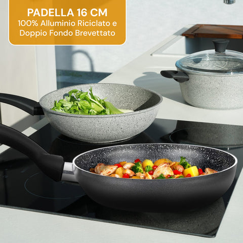 Padella Antiaderente Effetto Pietra in Alluminio – Ø16/18/26 cm