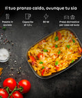 Pasta calda nel lunch box elettrico da 1,5L, scaldavivande perfetto per pasti caldi in ufficio, capacità 80W riscaldamento uniforme