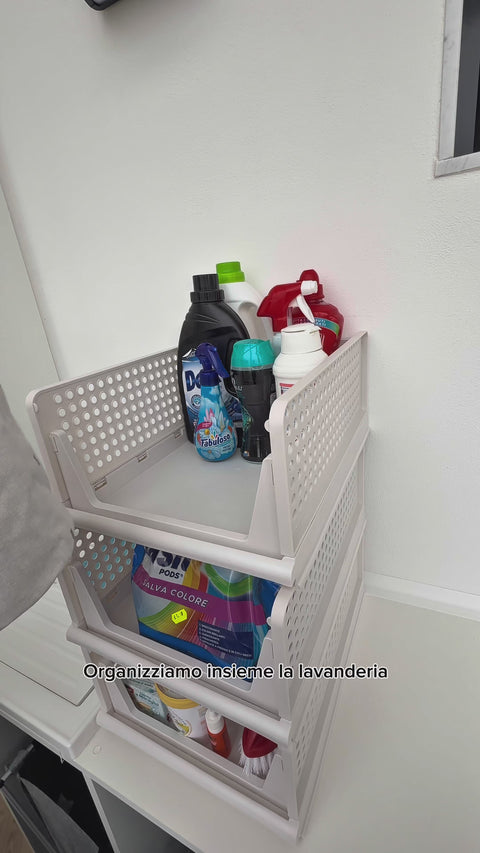 Avilia Set 3 Contenitori Cassetti Multiuso Portaoggetti Impilabili e Richiudibili Lavanderia Articoli Bagno Detersivi Detergente Sapone Dispenser Asciugamani Uso Interno Ean 8056819050172