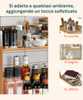 Scaffale organizer bambù si adatta a qualsiasi ambiente aggiungendo tocco sofisticato: cucina per spezie, bagno per accessori, ufficio per documenti
