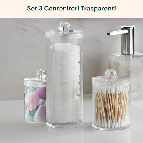 Organizer Bagno Trasparenti – Set 3 Pezzi con Coperchio Multiuso in PP