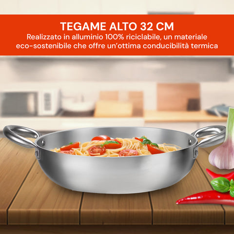 Casseruola Svasata Alta Alluminio Satinato Riciclato – Ø 24/28/32 cm
