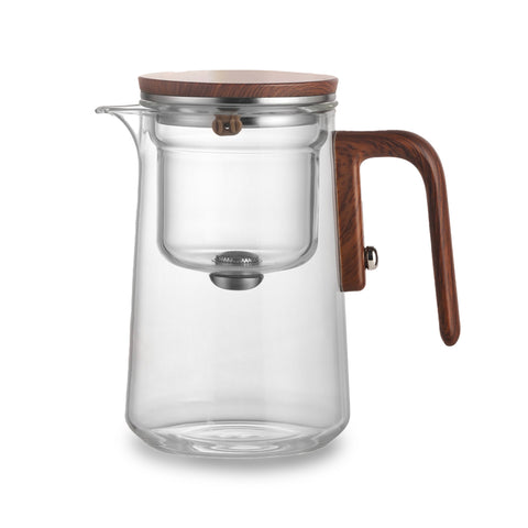 Teiera in vetro borosilicato con infusore integrato e manico ergonomico in legno, capacità 600/800ml per tè e tisane