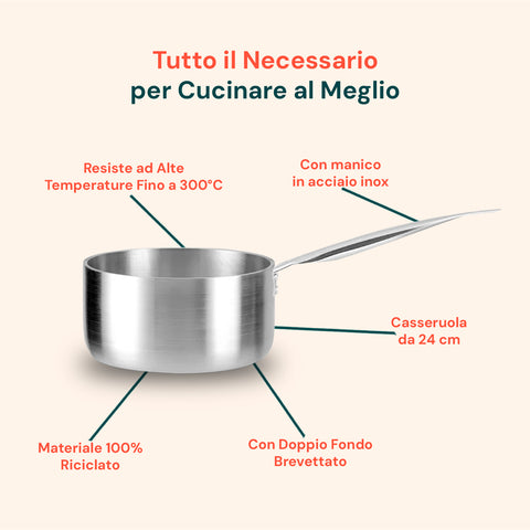 Casseruola Alta in Alluminio 16/20/24 cm con Manico Inox – Forno e Gas