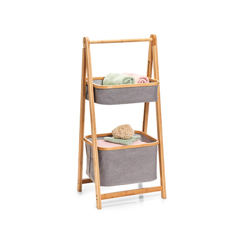 Scaffale Con Ceste Bamboo/Poliestere Grigio – foto 2