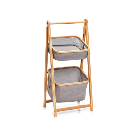 Scaffale Con Ceste Bamboo/Poliestere Grigio – foto 3